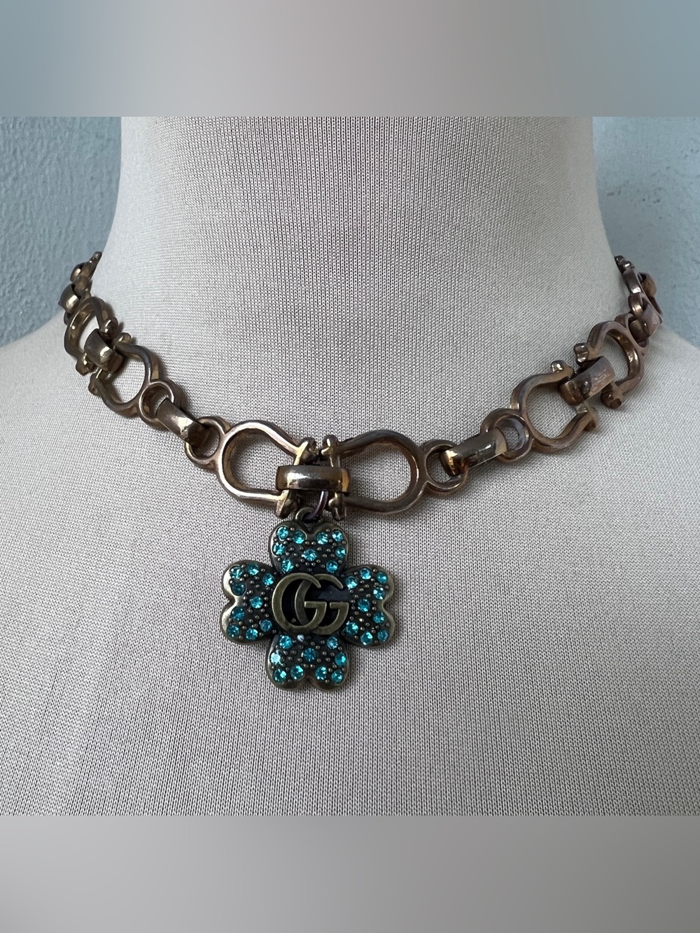 Vintage Gucci x Junk You! Rescued Necklace | Antique Bronze Clover Choker 15”